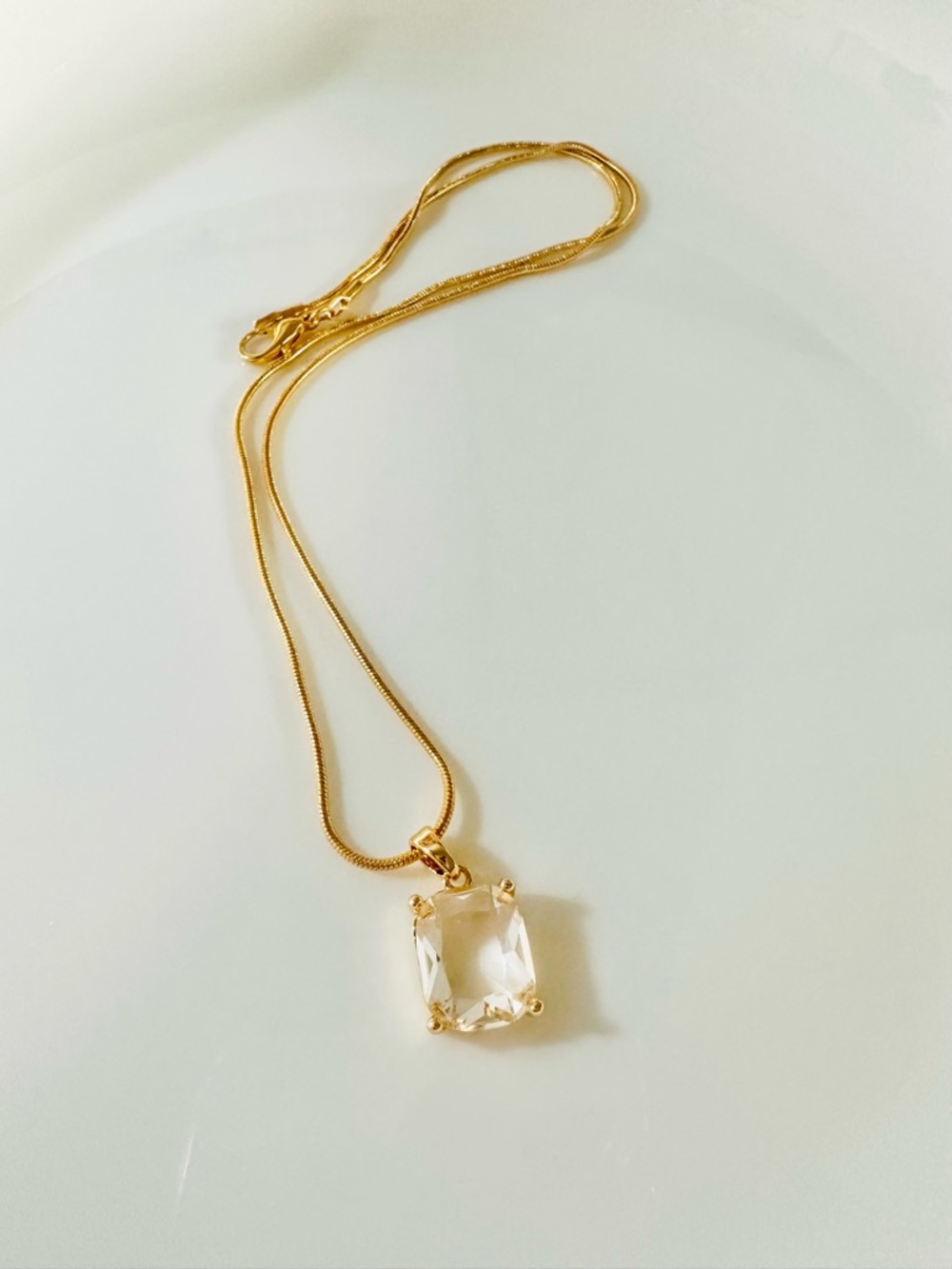Gold Crystal Pendant Necklace - Clear Stone